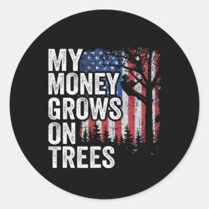 Sticker Rond Drapeau américain d'escalade d'arbre arboriculteur