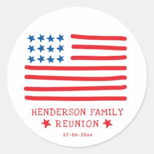 Sticker Rond Drapeau Américain Dessiné à la Main - Réunion de F