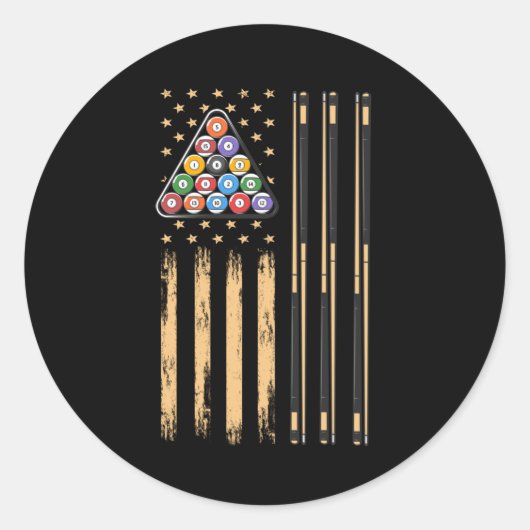 Sticker Rond Drapeau américain du joueur de pool (Devant)
