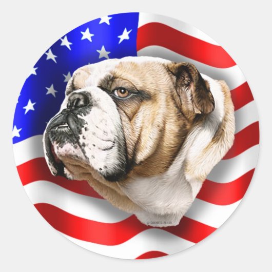 Sticker Rond Drapeau américain du Patriote Bulldog (Devant)