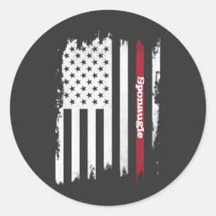 Sticker Rond Drapeau américain en détresse Red Stripe Nom perso