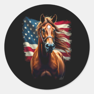 Sticker Rond Drapeau américain Équitation équestre