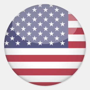 Sticker Rond Drapeau américain et étoiles