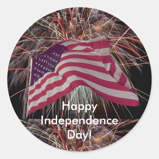 Sticker Rond Drapeau américain et feux d'artifice (Devant)