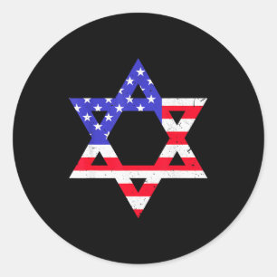 Sticker Rond Drapeau Américain Étoile De David T-Shirt Juif Han