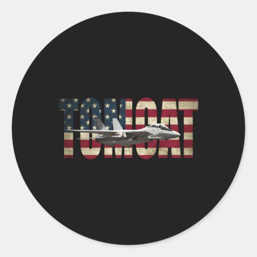 Sticker Rond Drapeau américain F-14 Tomcat Us (Devant)
