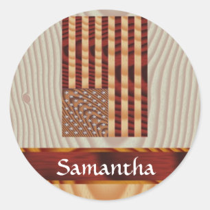 Sticker Rond Drapeau américain Faux wood