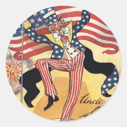 Sticker Rond Drapeau américain Feux d'artifice Pétard Oncle Sam (Devant)