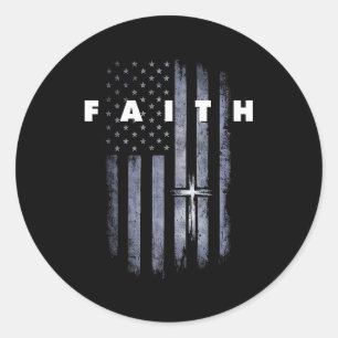 Sticker Rond Drapeau américain grunge et croix foi chrétienne