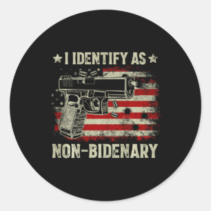 Sticker Rond Drapeau Américain Gun Drôle Drôle Je M'Identifie C