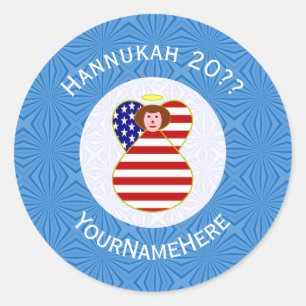 Sticker Rond Drapeau américain Hannukah Red Hair Angel Personna