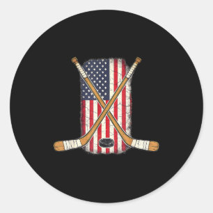 Sticker Rond Drapeau américain hockey bâton hockey sur glace pa