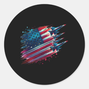 Sticker Rond Drapeau américain Jets volants Usa patriotique 4 j