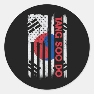 Sticker Rond Drapeau américain Karate coréen Vintage 4 Juillet 
