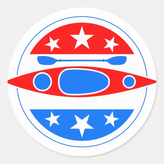 Sticker Rond Drapeau américain Kayak Bateau et paddle (Devant)