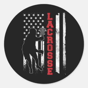 Sticker Rond Drapeau américain Lacrosse-cadeau vintage - Uni-ad