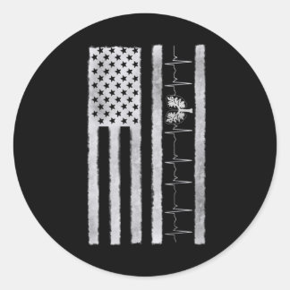 Sticker Rond Drapeau Américain Lung Hearbeat