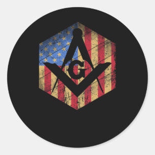 Sticker Rond Drapeau américain Mason Carré et Compass Masonic S
