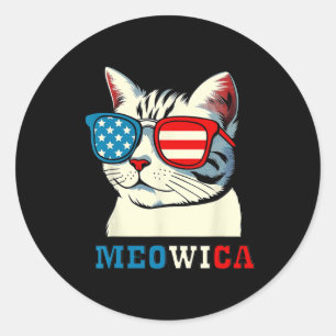 Sticker Rond Drapeau américain Meowica 4 juillet Chat Sungles