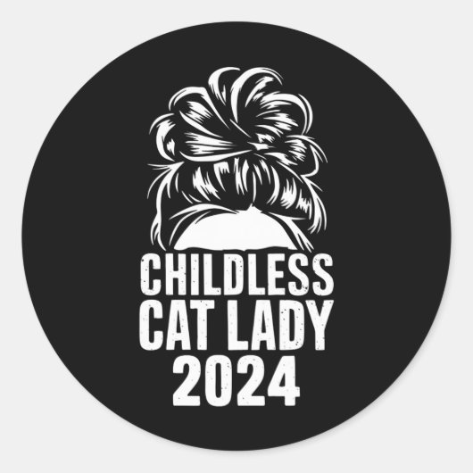 Sticker Rond Drapeau américain Messy Bun 2024 Enfant Cat Lady (Devant)