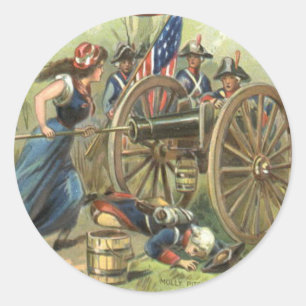 Sticker Rond Drapeau américain Molly Pitcher Cannon