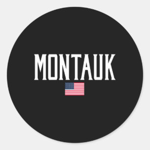 Sticker Rond Drapeau américain Montauk Texte blanc