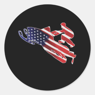 Sticker Rond Drapeau américain Motoneige hiver Motoneige