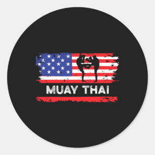 Sticker Rond Drapeau américain Muay Thai Cadeau Thaïlande Arts