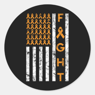 Sticker Rond Drapeau américain Orange Ribbon Leukemia Awar