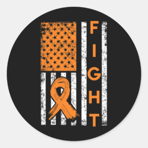 Sticker Rond Drapeau américain Orange Ribbon Leukemia Awar