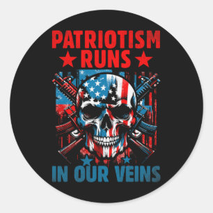 Sticker Rond Drapeau américain Patriot Skeleton Independence