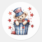 Sticker Rond Drapeau américain Patriotic Teddy Bear Stars (Devant)