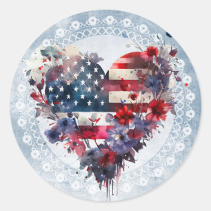 Sticker Rond Drapeau américain patriotique 4 Juillet journée in