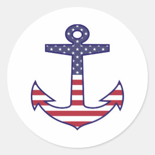 Sticker Rond Drapeau américain patriotique Ancre nautique
