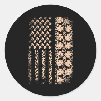Sticker Rond Drapeau américain patriotique léopard trèfle StPat