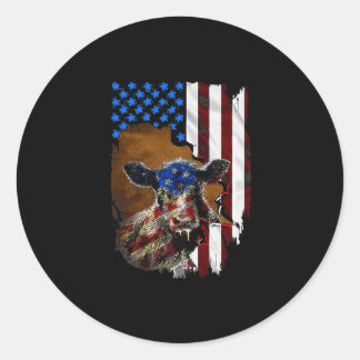 Sticker Rond Drapeau américain paysan vache cadeau