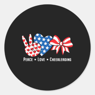 Sticker Rond Drapeau américain Peace Love Cheerleader Cheerlea