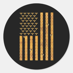 Sticker Rond Drapeau américain peigne de miel abeilles de miel 