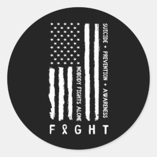 Sticker Rond Drapeau américain Personne ne combat seul la préve