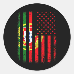 Sticker Rond Drapeau Américain Portugais Portugal Fierté Amériq
