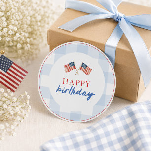 Sticker Rond Drapeau américain Prépa Gingham Bleu