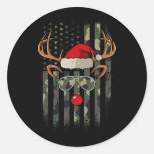 Sticker Rond Drapeau américain Reindeer Camo Pajama de Noël X m