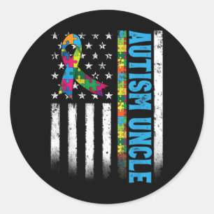 Sticker Rond Drapeau américain rétro Autisme conscience oncle