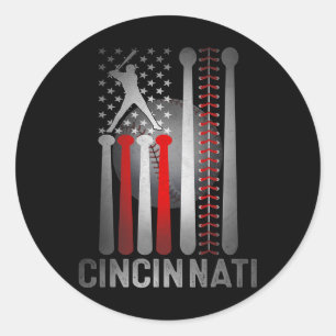 Sticker Rond Drapeau américain rétro Cincinnati Baseball en dét