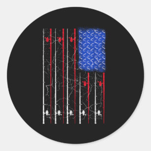 Sticker Rond Drapeau américain Rod Top pour pêche, T pour pêche