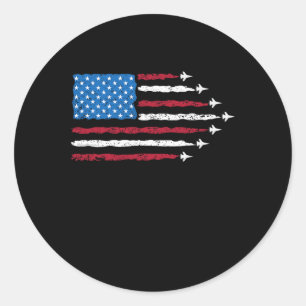 Sticker Rond Drapeau américain rouge blanc bleu Patriotic Jets