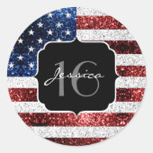 Sticker Rond Drapeau américain rouge blanc brillant parties sci (Devant)