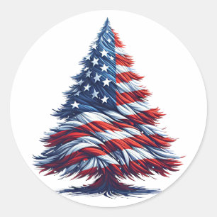 Sticker Rond Drapeau américain sapin de Noël Art patriotique