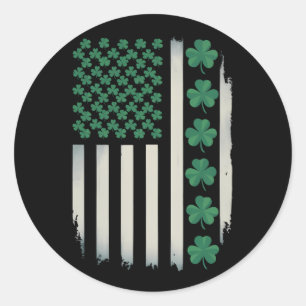 Sticker Rond Drapeau américain Shamrock Jour de la Saint Patric