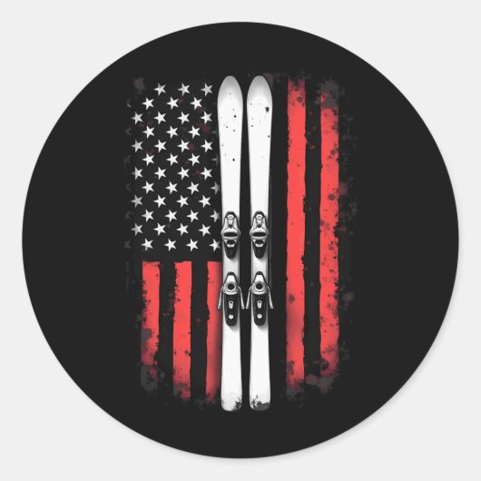 Sticker Rond Drapeau américain Ski alpin (Devant)